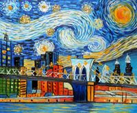 Изображение Vincent van Gogh - Homage New Yorker Sternennacht b92128 40x50cm Ölgemälde handgemalt
