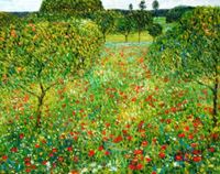 Afbeelding van Gustav Klimt - Mohnfeld b92131 40x50cm Ölbild handgemalt