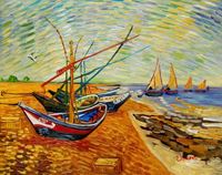 Imagen de Vincent van Gogh - Fischerboote am Strand b92133 40x50cm Ölgemälde handgemalt