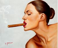Εικόνα της Modern Art - Frau mit Cohiba Zigarre c92157 50x60cm exquisites Ölgemälde