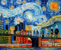 Picture of Vincent van Gogh - Homage New Yorker Sternennacht c92175 50x60cm Ölgemälde handgemalt