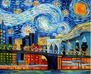 Picture of Vincent van Gogh - Homage New Yorker Sternennacht c92175 50x60cm Ölgemälde handgemalt