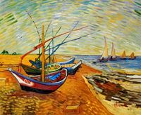 Imagen de Vincent van Gogh - Fischerboote am Strand c92177 50x60cm Ölgemälde handgemalt