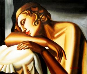 Afbeelding van Homage of Tamara de Lempicka - Die Schläferin II c92507 50x60cm Art Deco Ölbild handgemalt