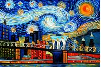 Bild von Vincent van Gogh - Homage New Yorker Sternennacht d92214 60x90cm Ölgemälde handgemalt