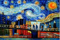 Bild von Vincent van Gogh - Homage New Yorker Sternennacht d92215 60x90cm Ölgemälde handgemalt
