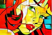 Εικόνα της Marc meets Lichtenstein mix - Mädchen ohne Haarband d92217 60x90cm exquisites Ölbild