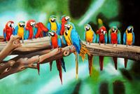 Εικόνα της Modern Art - Tutti Frutti Papageien Party d92513 60x90cm Ölbild handgemalt