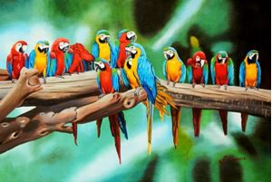 Εικόνα της Modern Art - Tutti Frutti Papageien Party d92513 60x90cm Ölbild handgemalt