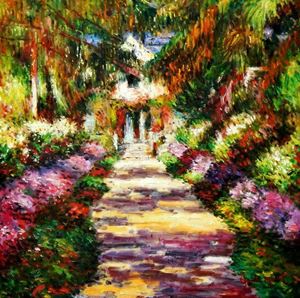 Bild von Claude Monet - Pfad in Monet´s Garten e92297 60x60cm handgemaltes Ölbild