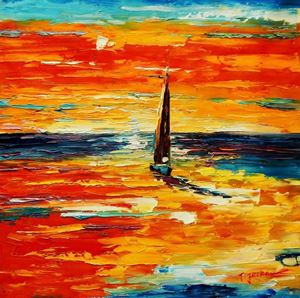 Εικόνα της Modern Art - Segelboot bei Amrum e92298 60x60cm modernes Ölgemälde