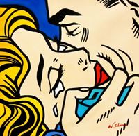 Afbeelding van Homage to Roy Lichtenstein - Kiss V e92516 60x60cm beeindruckendes Gemälde