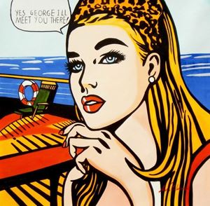 Afbeelding van Homage to Roy Lichtenstein - Meet you Pop Art e92517 60x60cm exquisites Ölbild