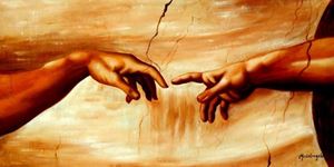 Εικόνα της Michelangelo - Die Erschaffung Adams f92306 60x120cm imposantes Ölgemälde