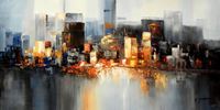 Resim Abstrakt New York Manhattan Skyline bei Nacht f92310 60x120cm Gemälde handgemalt