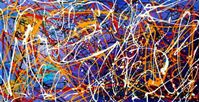 Afbeelding van Homage of Pollock - Blaue Lagune f92319 60x120cm abstraktes Ölbild