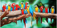 Εικόνα της Modern Art - Tutti Frutti Papageien Party f92523 60x120cm Ölbild handgemalt
