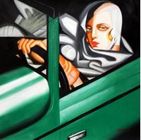 Afbeelding van Homage of T. de Lempicka - Tamara im grünen Bugatti g91824 80x80cm Ölbild handgemalt