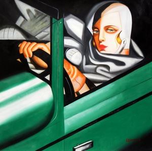 Picture of Homage of T. de Lempicka - Tamara im grünen Bugatti g91824 80x80cm Ölbild handgemalt