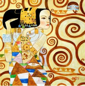 Resim Gustav Klimt - Die Erwartung g92322 80x80cm exquisites Ölgemälde