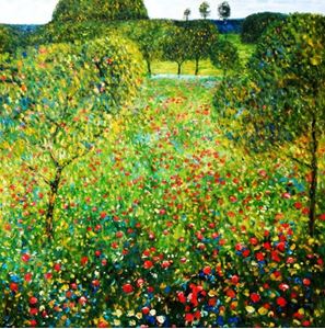 Resim Gustav Klimt - Mohnfeld g92330 80x80cm Ölbild handgemalt