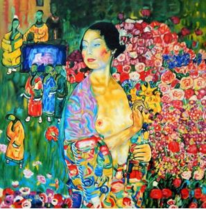Resim Gustav Klimt - Die Tänzerin close up g92331 80x80cm handgemaltes Ölgemälde