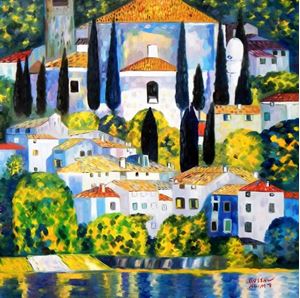 Afbeelding van Gustav Klimt - Kirche in Cassone g92336 80x80cm Ölgemälde handgemalt