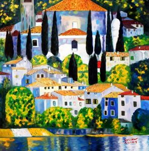 Εικόνα της Gustav Klimt - Kirche in Cassone g92347 80x80cm Ölgemälde handgemalt