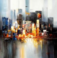 Afbeelding van Abstrakt New York Manhattan Skyline bei Nacht g92350 80x80cm Gemälde handgemalt