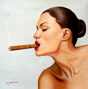 Εικόνα της Modern Art - Frau mit Cohiba Zigarre g92351 80x80cm exquisites Ölgemälde