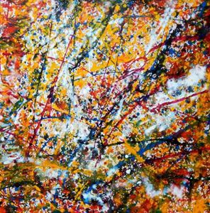 Afbeelding van Homage of Pollock - Number 12 g92358 80x80cm abstraktes Ölgemälde handgemalt