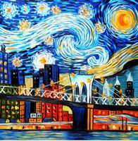 Bild von Vincent van Gogh - Homage New Yorker Sternennacht g92364 80x80cm Ölgemälde handgemalt