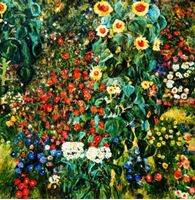 Afbeelding van Gustav Klimt - Garten mit Sonnenblume g92474 80x80cm exzellentes Ölgemälde
