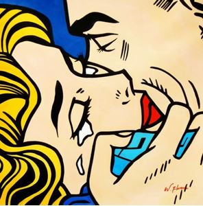 Εικόνα της Homage to Roy Lichtenstein - Kiss V g92528 80x80cm beeindruckendes Gemälde