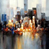 Picture of Abstrakt New York Manhattan Skyline bei Nacht h92366 90x90cm Gemälde handgemalt