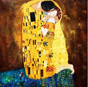 Resim Gustav Klimt - Der Kuss h92368 90x90cm Jugendstil Ölgemälde handgemalt
