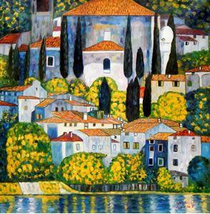 Afbeelding van Gustav Klimt - Kirche in Cassone h92479 90x90cm Ölgemälde handgemalt