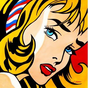 Εικόνα της Homage to Roy Lichtenstein - Mädchen mit Haarband h92534 80x80cm Ölbild handgemalt