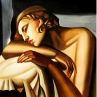 Afbeelding van Homage of Tamara de Lempicka - Die Schläferin II h92535 80x80cm Art Deco Ölbild handgemalt