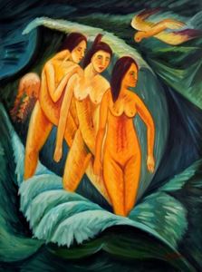 Afbeelding van Ernst Ludwig Kirchner - Drei Badende i92373 80x110cm handgemaltes Ölbild