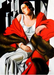 Afbeelding van Homage to T. de Lempicka - Portrait der Madame Boucard i92376 80x110cm Art Deco Ölgemälde handgemalt