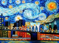 Resim Vincent van Gogh - Homage New Yorker Sternennacht i92391 80x110cm Ölgemälde handgemalt