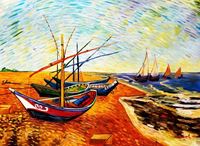 Bild von Vincent van Gogh - Fischerboote am Strand i92394 80x110cm Ölgemälde handgemalt