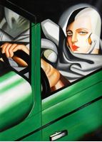 Afbeelding van Homage of T. de Lempicka - Tamara im grünen Bugatti i92536 80x110cm Ölbild handgemalt