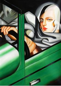 Picture of Homage of T. de Lempicka - Tamara im grünen Bugatti i92536 80x110cm Ölbild handgemalt
