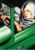 Afbeelding van Homage of T. de Lempicka - Tamara im grünen Bugatti i92537 80x110cm Ölbild handgemalt