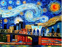 Bild von Vincent van Gogh - Homage New Yorker Sternennacht k92403 90x120cm Ölgemälde handgemalt