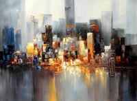 Изображение Abstrakt New York Manhattan Skyline bei Nacht k92405 90x120cm Gemälde handgemalt