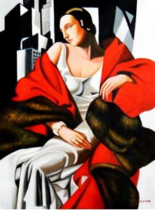 Εικόνα της Homage to T. de Lempicka - Portrait der Madame Boucard k92411 90x120cm Art Deco Ölgemälde handgemalt