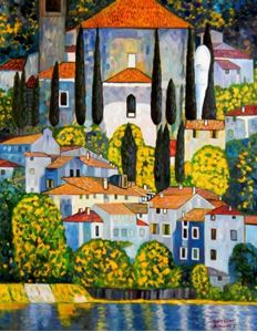 Afbeelding van Gustav Klimt - Kirche in Cassone k92485 90x120cm Ölgemälde handgemalt